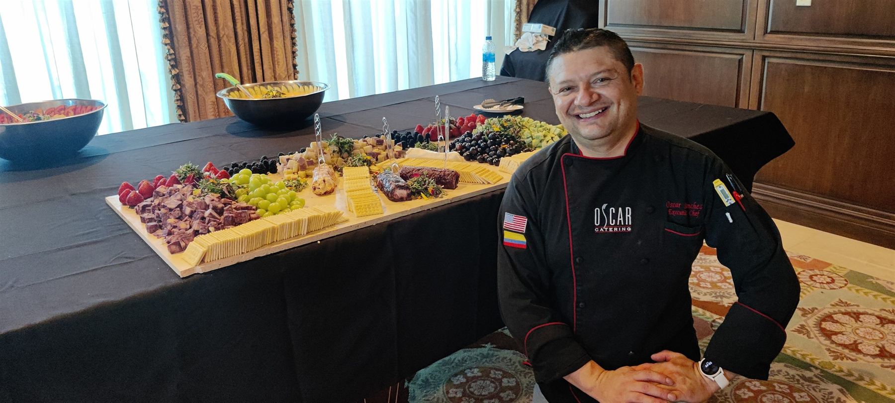 Full-length charcuterie and grazing table built by Oscar Catering
