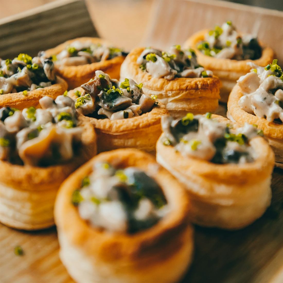Tray of elegant canapés and tartlets